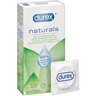 DUREX Naturals Kondome aus Naturkautschuklatex mit wasserbasierter Gleitgelbeschichtung aus natürlichen Inhaltsstoffen x 10 Stück)