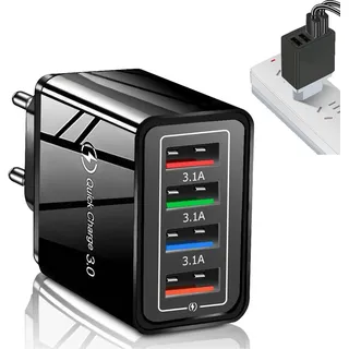 Ladegerät Mehrfach,USB C Ladegerät,4-Port Multi USB Netzteil Stecker,USB Adapter Steckdose,Ladeadapter,Ladestecker der mit den meisten Elektronikprodukten auf dem Markt kompatibel ist,Schwarz
