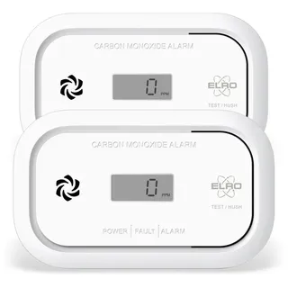 Elro CO-Melder (LCD, 2er Set Kohlen-Monoxid Melder CO Messer Warngerät Warnmelder Kaminofen) weiß
