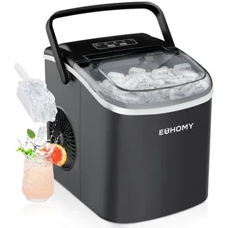 EUHOMY Eiswürfelmaschine Kleine Eiswürfelmaschine, 9 Eiswürfel in 6 Minuten, 12 kg/24 Stunden, selbstreinigende, Eiswürfelmaschinen für Zuhause, Küche, Büro und Bar schwarz
