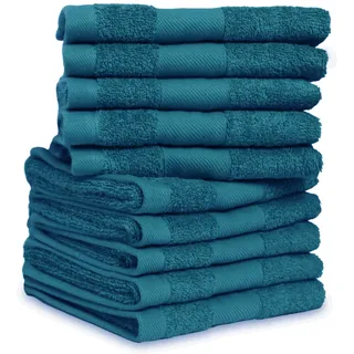 jilda-tex Handtuch Duschtuch Gästetuch Badematte Set Soft Cotton 100% Bio-Baumwolle GOTS (Petrol, 10er-Set Gästetuch (10x 30x50 cm))