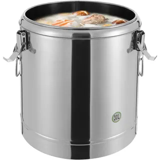 HUOMMGS Transport Thermobehälter Hält 12 Stunden Lang Warm 304 Edelstahl Thermotransportbehälter Profi Gastro Thermotopf mit Tragegriffen, Deckel Silber Isolierter Eimer für Restaurant (30L)