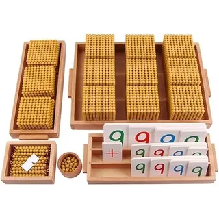 Tingyanyan Montessori Goldenes Perlenmaterial-Set, Holz-Dezimalsparbüchse, Grundschule, Lehrmittel, Kindergarten, Mathematik-Spielzeug
