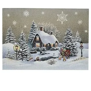 Tischdecke Mitteldecke Tischläufer Tischset Kissenhülle Weihnachten Gobelin Winterdorf beige braun Töne Baumwollmischung (37 x 50 cm Tischset)