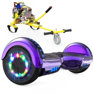RCB TECH Balance Scooter Kart Set, 6,5 Zoll Hoverboard mit Sitz für Kinder, Hoverboard mit Go-Kart, 120,00 W, 15 km/h, bis zu 10 km Reichweite, keine Straßenzulassung lila