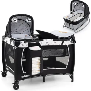 COSTWAY 5 in 1 Beistellbett Baby, Babybett mit Rollen, Matratze, Kinderreisebett Babywiege & Spieluhr, Stubenwagen für Baby bis 36 Monaten, Beige - Beige