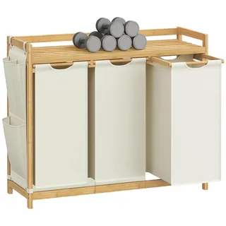 Songmics Wäschesammler Rocki 3 Fächer 1 Ablage 150, Eiche-Weiß