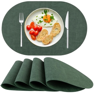 Platzsets Abwaschbar Tischsets 4er Set PU-Leder, Hitzebeständig, rutschfest, Platzset für Esstisch, Küche Oval Grün