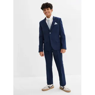bonprix Anzug BONPRIX, Jungen, Gr. 158, N-Gr, dunkelblau, weiß, Web, Obermaterial: 100% Baumwolle, mehrfarbig, unifarben, festlich, normal, Anzüge, bestehend aus Hose mit verstellbarem Bund, Hemd, Sakko und Krawatte,