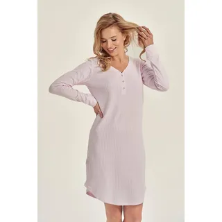 Mademoiselle Sommeil Nachthemd langarm mit Knopfleiste aus hochwertigen Ripp Material rosa S