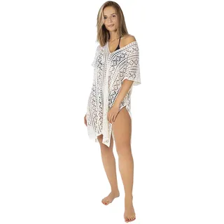 Gräfenstayn Strandkleid Damen gestrickt - Oeko-Tex Standard - Perfekt als Strandponcho oder Cover-up Bikini, Badeanzug - Strandtunika (L-XL weiß-Creme) - L-XL