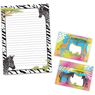Briefpapier-Set Schreibblock liniert zum Ausmalen mit Umschlag für Mädchen Kinder Schule Safari Zebra (1 Block A4 mit 25 Blättern + 15 passend bedruckte Briefumschläge)