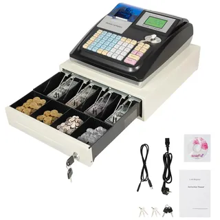 OUKANING Elektronische Registrierkasse Englische Version - Gewerbekasse 48 Tasten Einzelhandelskasse mit LED Anzeige POS Registrierkasse Catering Retail Kassensystem