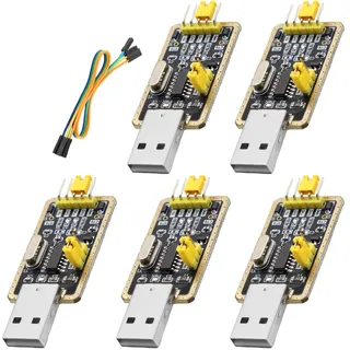 QIQIAZI UART-TTL USB Adapter mit Konverter CH340G, 3.3V / 5V UART-TTL USB Adapter mit Jumper Kabel kompatibel mit Arduino (5 Stück)