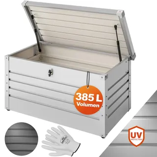 Gardebruk Auflagenbox 385L Volumen Metall Abschließbar Gasdruckfeder 120x62cm Wetterfest Garten Balkon Keller Gartenbox Gartentruhe Weiß