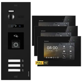 BALTER EVO HD Schwarz RFID/Fingerprint 3x7" Schwarz Video Türsprechanlage 3 FAM