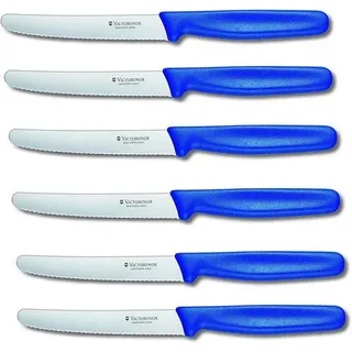 Victorinox Messer-Set 6 Stück mit Wellenschliff (Rostfrei, Edelstahl, Spülmaschinengeeignet) blau