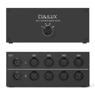 Cubilux AS-X2 XLR Umschalter, 4 Eingänge 1 Ausgang, passiv | XLR Switch Box AS-X2 mit vier Eingängen und einem Ausgang, passiv und mit Phantom Power Durchgang