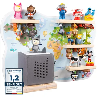 bunnyboo Toniebox Regal - für Toniebox und Figuren - ausreichend Platz für bis zu 32 Tonie Hörfiguren - Weltkarte - geprüfte Qualität - Für Junge und Mädchen