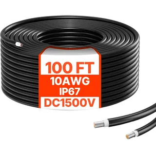 Vevor 100FT Solarpanel-Verlängerungskabel, 10AWG Solar-Verlängerungskabel, IP67 wasserdichtes PV-Kabel für Solarmodule zu Hause, auf Schiffen und in Wohnmobilen, schwarz