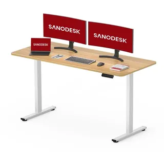 SANODESK Höhenverstellbarer Schreibtisch Elektrisch 120x60cm Einteilige Tischplatte, 4 Speicherplätzen, 60 kg Tragkraft, Anti-Kollisionsschutz (A... - Naturbelassen