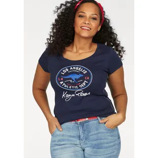 KangaROOS T-Shirt KANGAROOS, Damen, Gr. 44/46, blau (marine), Rippware, Obermaterial: 100% Baumwolle, bedruckt, kontrastfarbene Details, sehr figurbetont hüftbedeckend, Rundhals, Shirts T-Shirt, Kurzarm, sehr figurbetont, im Vintage-Design, Rundhalsausschnitt