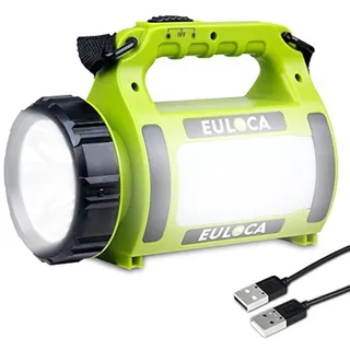 EULOCA LED Handscheinwerfer, Wiederaufladbare CREE Akku Handlampe mit 2600mAh Powerbank Camping Laterne, Dimmbare Taschenlampe inkl 5Lichtmodi, USB-Kabel für Notfall Camping usw
