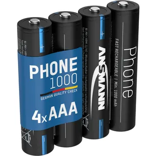 Ansmann Akku AAA 1000 mAh - 4 Stück Wiederaufladbar, ideal für DECT Phone, Festnetztelefon und Babyphone - 1,2V Ersatzakku für hohe Zyklenfestigkeit