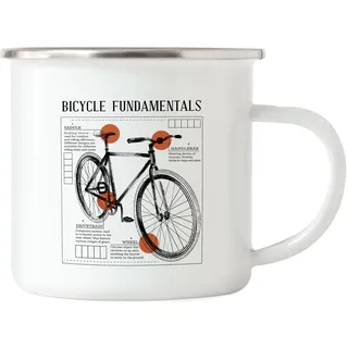 Hey!Print Bicycle Fundamentals Emaille Tasse Fahrrad Motiv für Sportbegeisterte und Hobby Radfahrer Fahrradfahrer Fahrradfahrerin