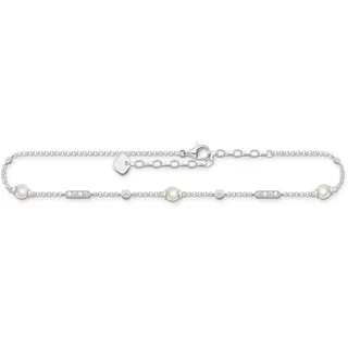 Thomas Sabo Fußkette mit Perlen und weiße Steine Recyceltes 925 Silber, 22-27 cm, AK0034-167-14-L27V