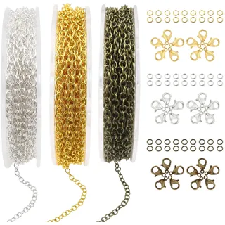 TOAOB 15M Gliederkette Schmuckkette Ketten 3 Farben Kette Meterware 2mm Chain Ketten zum Basteln Kettenband Schmuckherstellung für DIY Schmuck Kette Basteln Herstellung