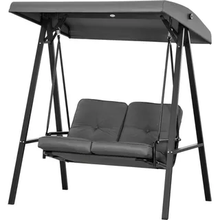 Outsunny Hollywoodschaukel 2-Sitzer Gartenschaukel mit Verstellbarem Dach, Kissen, Schaukelbank bis 220 kg Belastbar, für Garten, Balkon, Dunkelgrau, 145 x 116 x 172 cm   Aosom