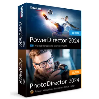 CyberLink PowerDirector 2024 Ultra & PhotoDirector 2024 Ultra, Benutzerfreundliches Videobearbeitungsprogramm für PC mit Greenscreen, Screen Recorder, Leistungsstarkes Bildbearbeitungsprogramm [Box]