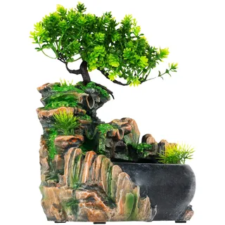 Tischbrunnen, 19x13x28,5cm Zimmerbrunnen Grüner Pflanzenbrunnen Zimmerbrunnen Wasserfall Mini Oase Zimmerbrunnen mit Pflanzen für Wohnzimmer Arbeitszimmer Büro