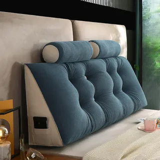 ZF YLYH Keilkissen Lang Rückenkissen für Bett: Bequemes Lesekissen Abnehmbar Sofa Lendenkissen Dreieckiges Hohen Rückenlehne Kissen mit Nackenstützkissen (Blue Gray, 180 * 50 * 20cm)
