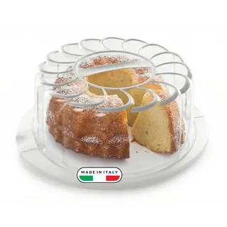 Snips Kuchenbehälter mit Griff, Dekoratives Tablett mit Spitzendeckchen, Durchmesser 28 cm x Höhe 11 cm, 2 Sicherheitsverschlüsse, Made in Italy