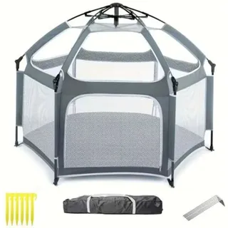 Laufstall Für Babys – Laufstall Für Drinnen Und Draußen, Strandzelt Für Babys, Faltbares Moskitonetz Für Babys, Cremeweiß, 150 X 120 Cm