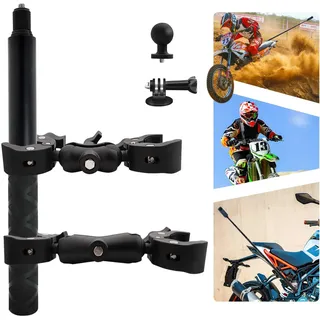 WEWOGA Motorrad Doppelt Klemme Halterung Kit mit 59" Unsichtbarem Selfie Stick kompatibel für Insta 360 X5 X4 X3 X2 X ONE RS R GO 3 Aluminium Legierung Hochbelastbar Lenker Klemme Halterung Zubehör