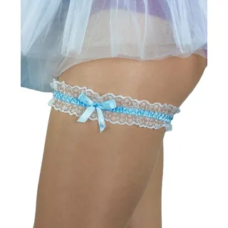 Oblique Unique® Strumpfband Hochzeit blau weiß – Spitzenstrumpfband mit Schleife – Brautaccessoire elastisch One Size – traditionelles Strumpfband Braut – Zubehör für Hochzeitskleid