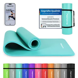 Msports Gymnastikmatte Premium inkl. Tragegurt + Übungsposter + Workout App I Hautfreundliche Fitnessmatte 190 x 60 x 1,5 cm - Aquamarin - Phthalatfreie Yogamatte