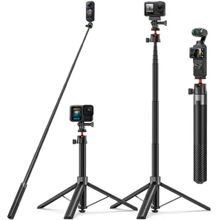 Wiseten 170cm Selfie Stick Stativ für DJI Osmo Pocket 4/3 DJI Action 5 Pro/4 Insta 360 X5 X4 GoPro Hero 13/12/11/10/9 Black, Action Cam 2-in-1 Reisestativ/Halterung/Hand Grip/Zubehör