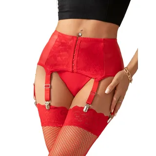 ohmydear Strapsgürtel Breit Leder Strumpfgürtel mit 6 Halter Sexy Straps Dessous Set Leather Strumpfhalter Damen Strapshalter Große Größen Garter Belt