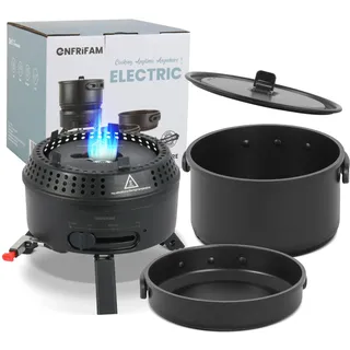 enfrifam Topf-Set Campingkocher, Gaskocher Outdoor Kochgeschirr, Tragbar Reisekocher , Aluminium.Kombiniere 700W Elektrische und 2200W Gas, 1 flammig, für 2-4 Personen , für Picknick Backpacking Camping Wandern