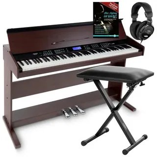 FunKey DP-88 II Digitalpiano braun Set mit Economy Keyboardbank, Kopfhörer und Klavierschule