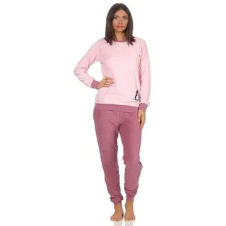 Normann Pyjama Damen Frottee Pyjama langarm mit Bündchen und süßem Pinguin Motiv rosa 36/38