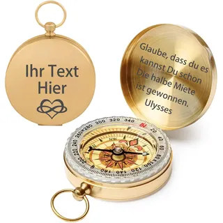 Personalisierte Kompass Outdoor Benutzerdefinierter tragbarer Outdoor Kompas mit Leuchtziffern Wasserdicht Kompass für Camping Wandern Jagd und Aktivitäten im Freien (Messing Kompass)