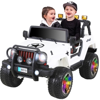 ACTIONBIKES MOTORS Kinder-Elektroauto Wrangler, 4x4 Jeep, 2-Sitzer, Fernbedienung, EVA-Reifen, Federung, 140 Watt (Weiß)