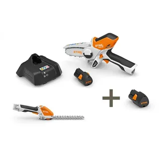 STIHL Akku-Maschinen-Set GTA 26 + HSA 26 Akku-Einhand-Kettensäge und Akku-Heckenschneider mit 2x Akku AS 2 und Ladegerät AL 1