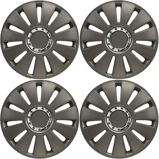 Radkappen 17 Zoll Grau Matt mit Chromring 4er Satz Radzierblenden | Passend für 17 Zoll Stahlfelgen: VW Tiguan Caddy, Skoda Kodiaq Karoq, Seat Tarraco, Audi Q3, Ford Kuga, Peugeot 3008