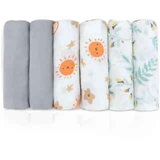 Musselintücher für Baby 6 Stück Musselinquadrate Spucktücher aus Baumwolle 80x80cm saugfähig und atmungsaktiv Wickeldecken für Neugeborene Jungen und Mädchen (Sonne)